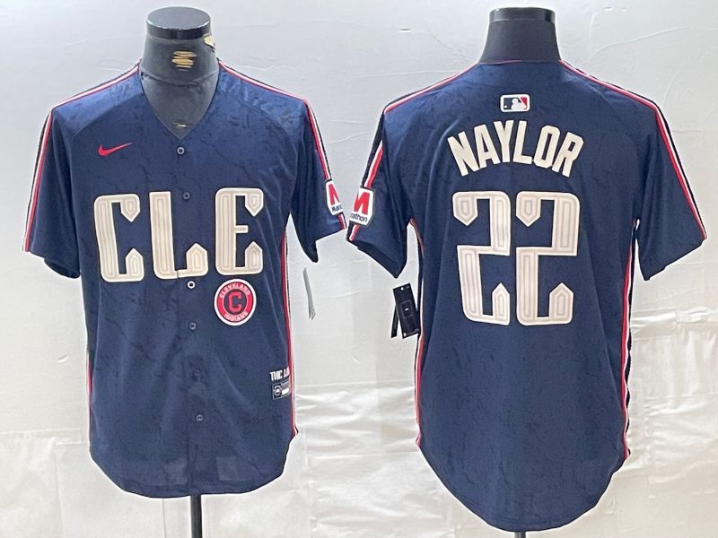 Men Cleveland Indians 22 Naylor Blue City Edition Nike 2024 MLB Jersey style 2